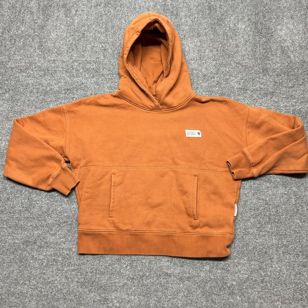Beardedgoat Hoodie Women's M Orange Fleece Pullover Kangaroo Pocket Sweatshirt